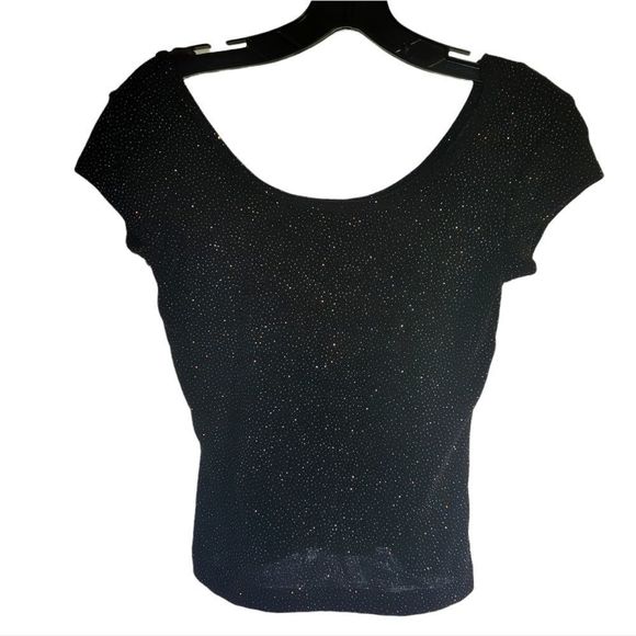 XOXO Shirt Vintage Sparkles Short Sleeve Scoop Neck Black Womens Size small - Picture 9 of 14